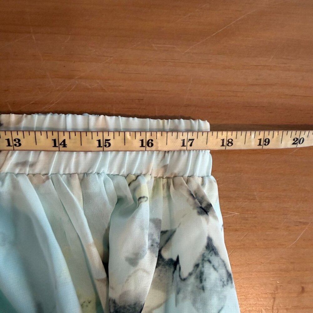Mint Green Floral Midi Skirt Elastic Waist Lightweight Cottagecore Romantic XL - Picture 8 of 10